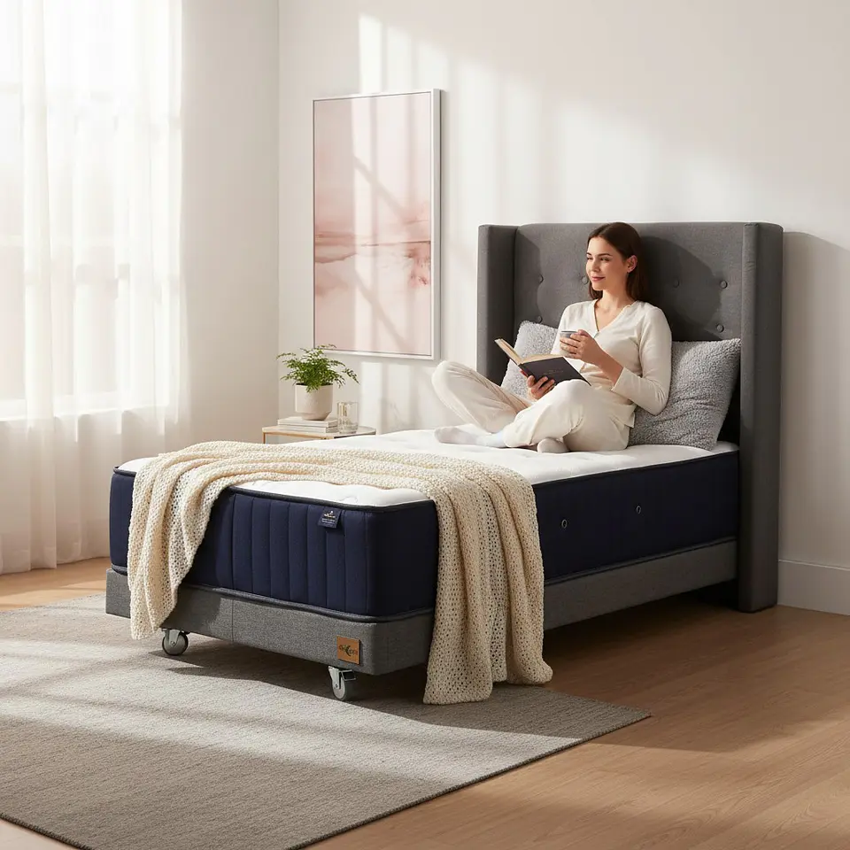 Cama 1 Plaza Box 13 cm + Colchon CIC Con Respaldo - Ruedas A Eleccion 4