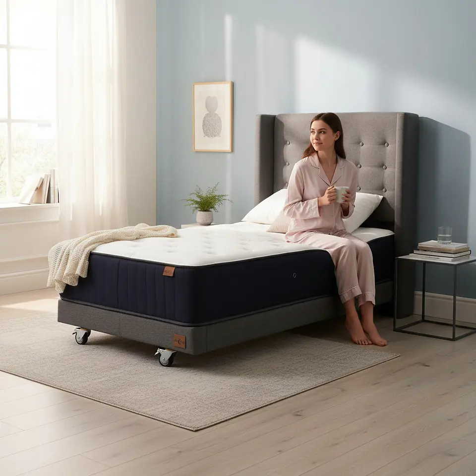 Cama 1 Plaza Box 13 cm + Colchon CIC Con Respaldo - Ruedas A Eleccion 7