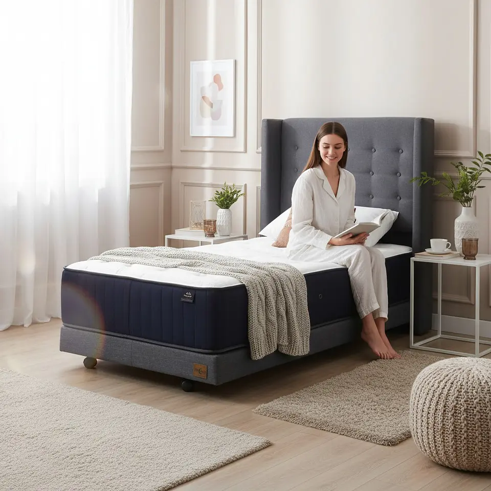 Cama 1 Plaza Box 13 cm + Colchon CIC Con Respaldo - Ruedas A Eleccion 10