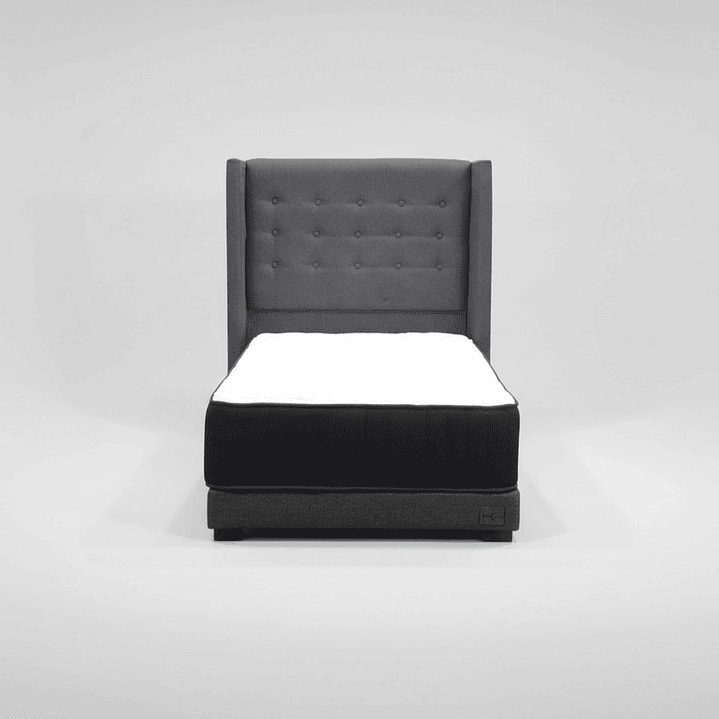 Cama 1 Plaza Box 13 cm + Colchon CIC Con Respaldo - Patas De Madera  2