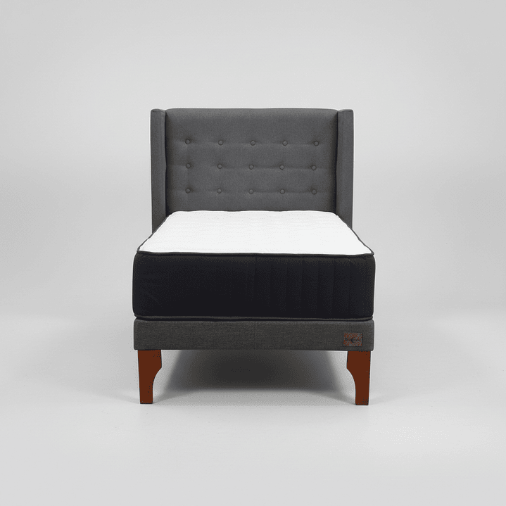 Cama 1 Plaza Box 13 cm + Colchon CIC Con Respaldo - Patas De Madera  11