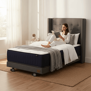 Cama 1.5 Plaza Box 13 cm + Colchon CIC Con Respaldo - Ruedas A Eleccion