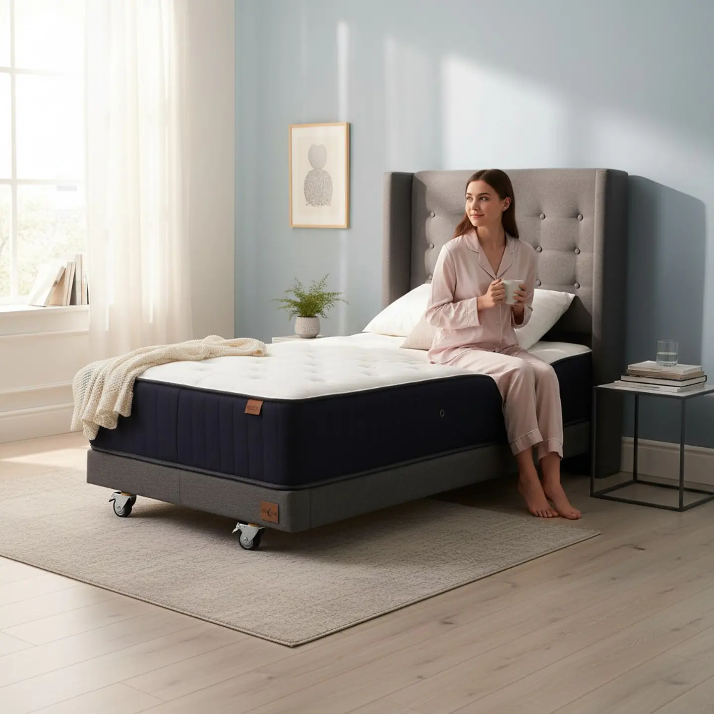 Cama 1.5 Plaza Box 13 cm + Colchon CIC Con Respaldo - Ruedas A Eleccion 7
