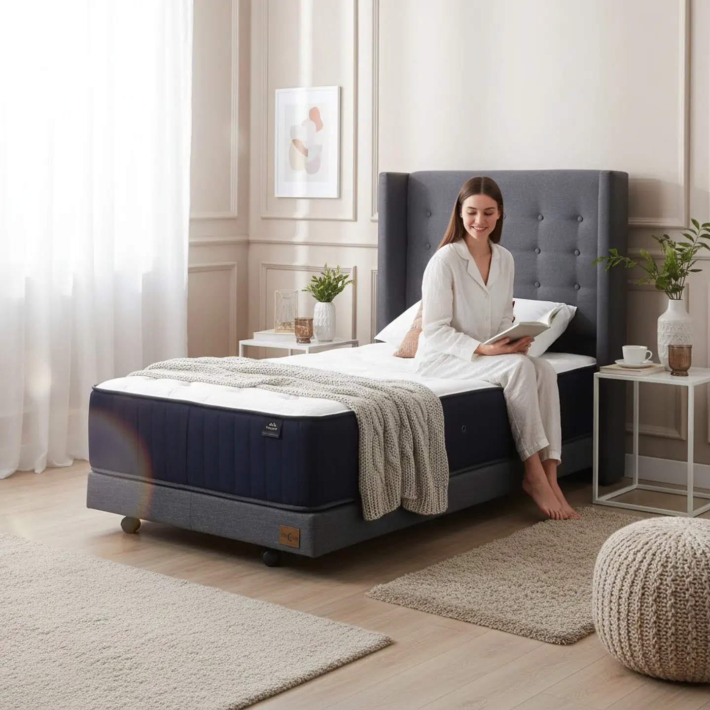Cama 1.5 Plaza Box 13 cm + Colchon CIC Con Respaldo - Ruedas A Eleccion 10