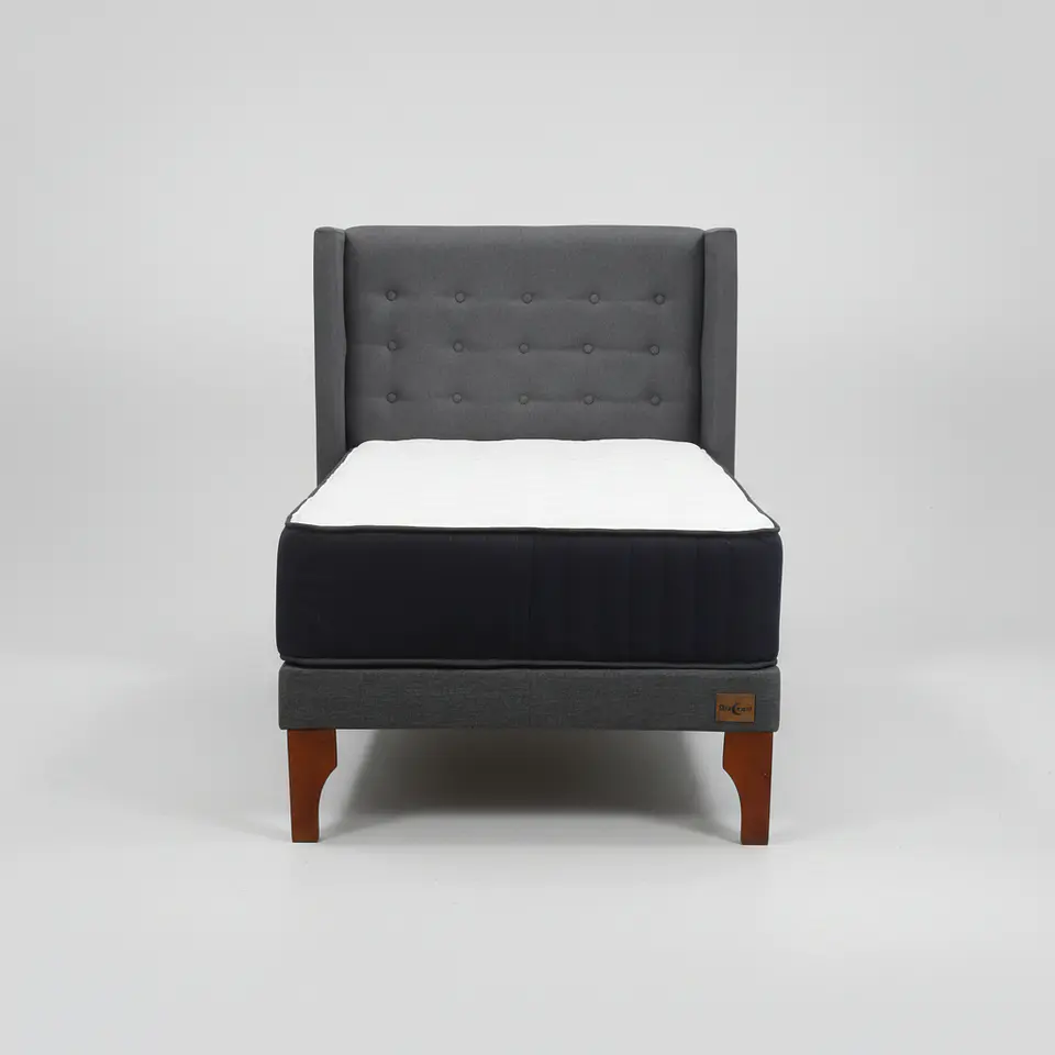 Cama 1.5 Plaza Box 13 cm Colchon CIC + Respaldo + Patas De Madera 11