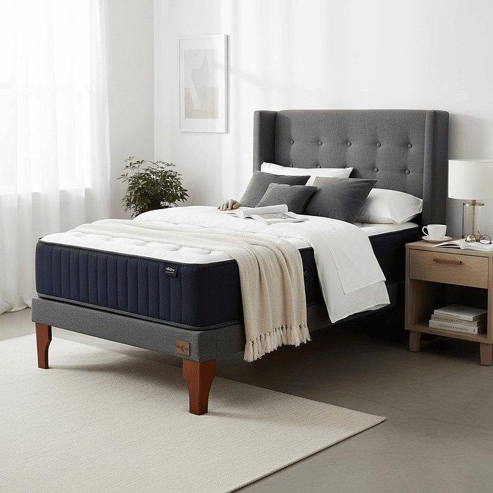 Cama Full Dividida Box 13 cm Colchon CIC + Respaldo + Patas De Madera 10