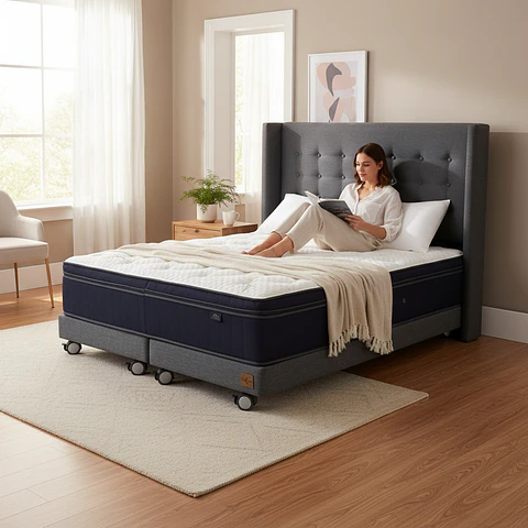 Cama Full dividida Box 13 cm + Colchon CIC Con Respaldo - Ruedas A Eleccion