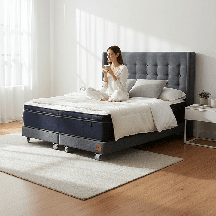 Cama Full dividida Box 13 cm + Colchon CIC Con Respaldo - Ruedas A Eleccion 4