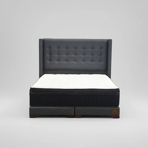 Cama 2 Plazas Box 13 cm Colchon CIC + Respaldo + Patas De Madera