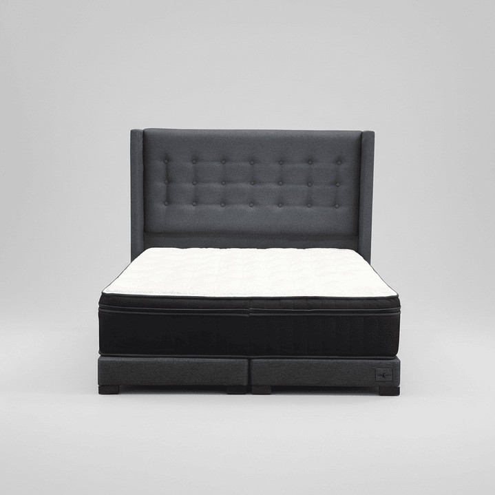 Cama 2 Plazas Box 13 cm Colchon CIC + Respaldo + Patas De Madera 2