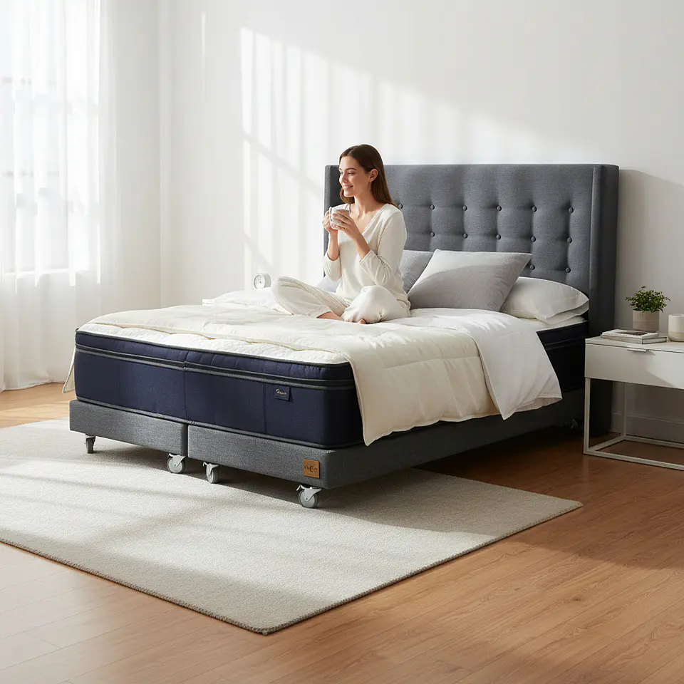Cama 2 Plaza Box 13 cm + Colchon CIC Con Respaldo - Ruedas A Eleccion 4