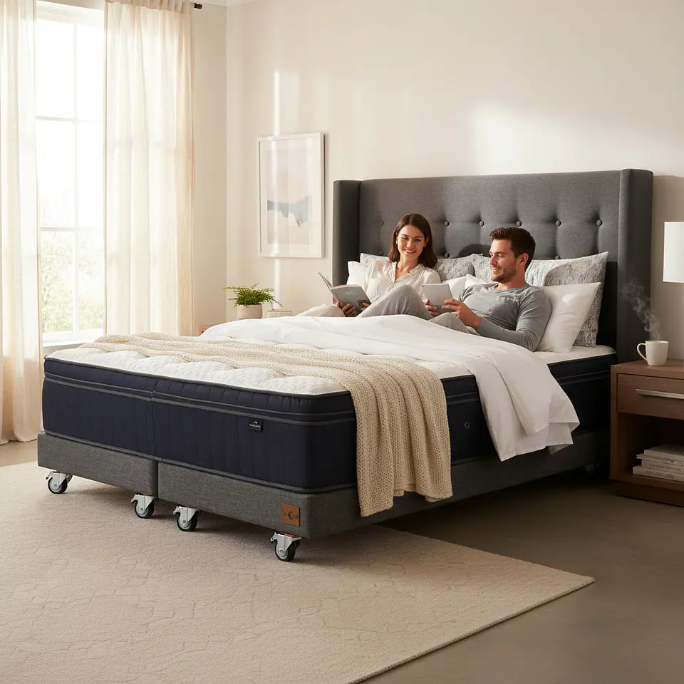 Cama 2 Plaza Box 13 cm + Colchon CIC Con Respaldo - Ruedas A Eleccion 7