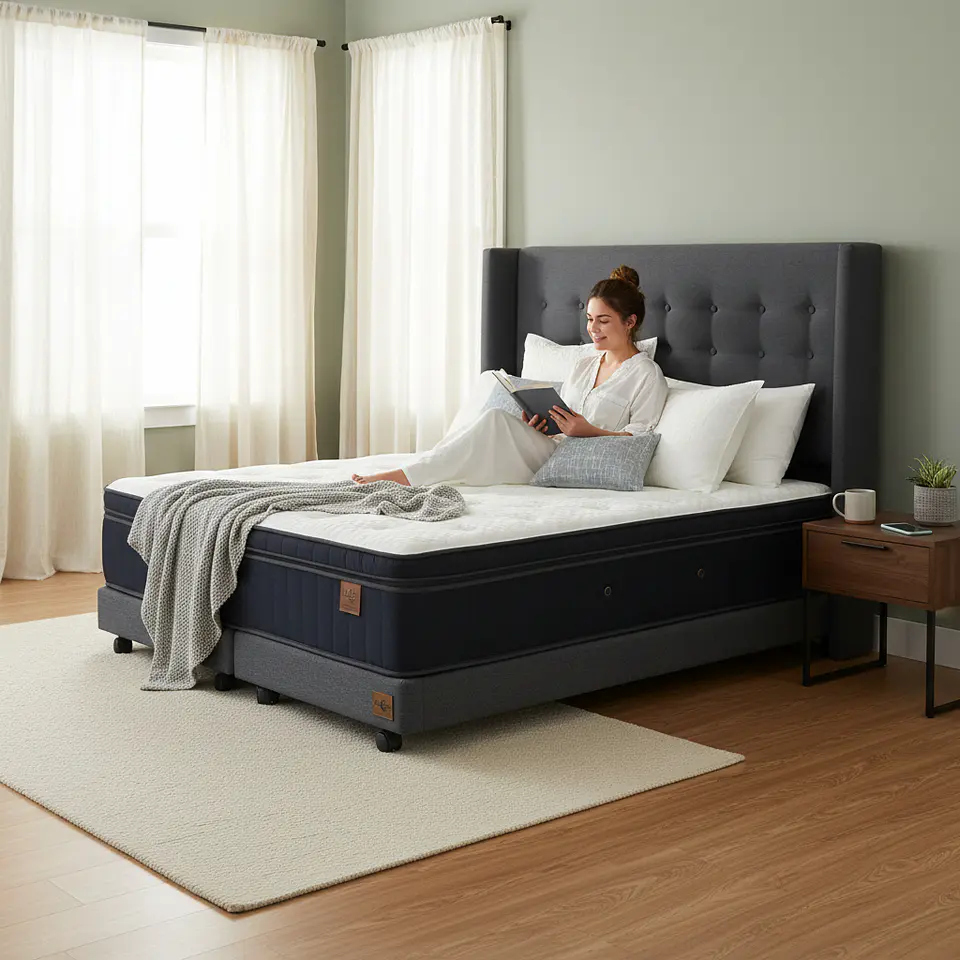 Cama 2 Plaza Box 13 cm + Colchon CIC Con Respaldo - Ruedas A Eleccion 10