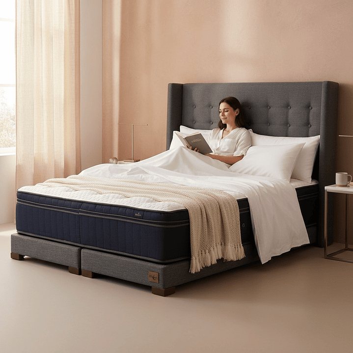 Cama King Box 13 cm Colchon CIC + Respaldo + Patas De Madera 1