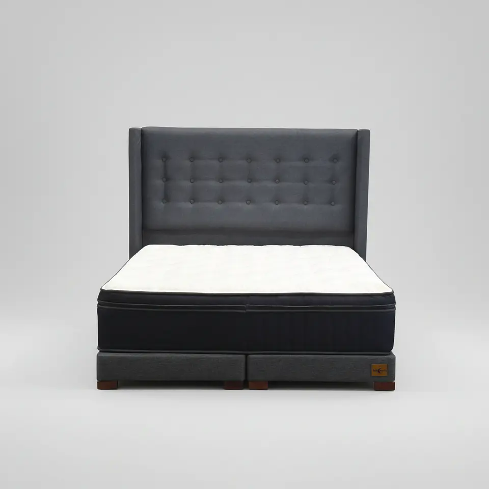 Cama King Box 13 cm Colchon CIC + Respaldo + Patas De Madera 2