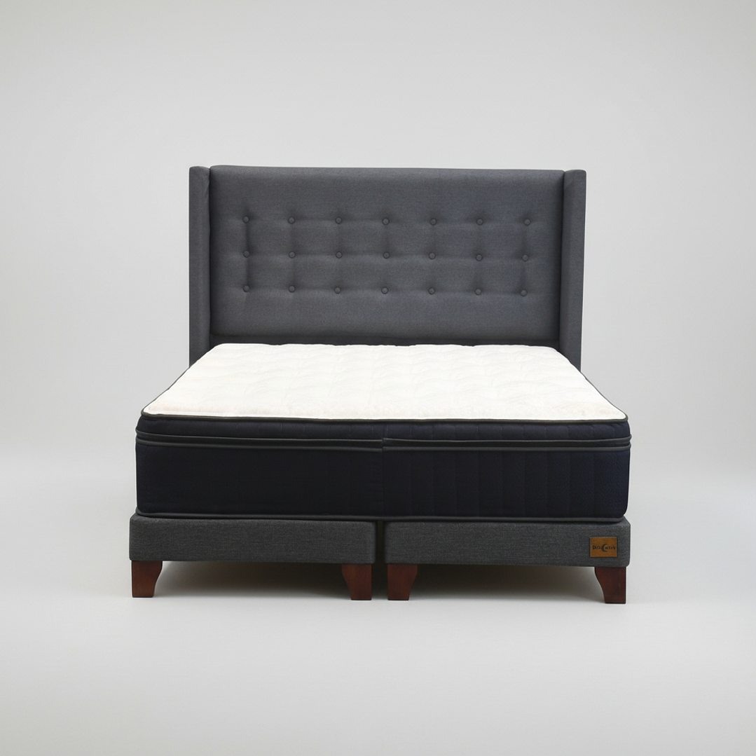 Cama King Box 13 cm Colchon CIC + Respaldo + Patas De Madera 5