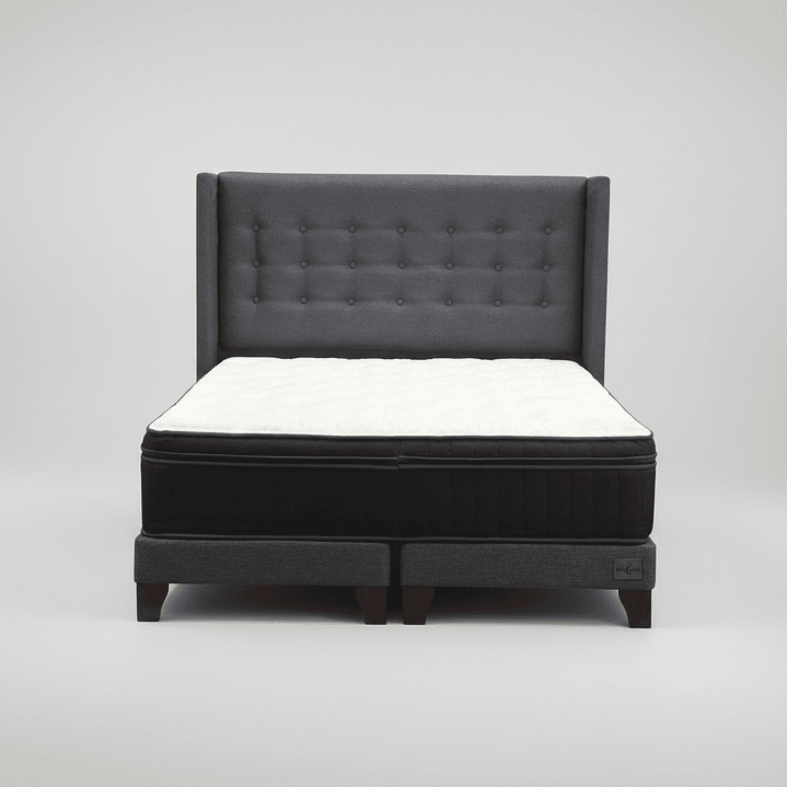 Cama King Box 13 cm Colchon CIC + Respaldo + Patas De Madera 5