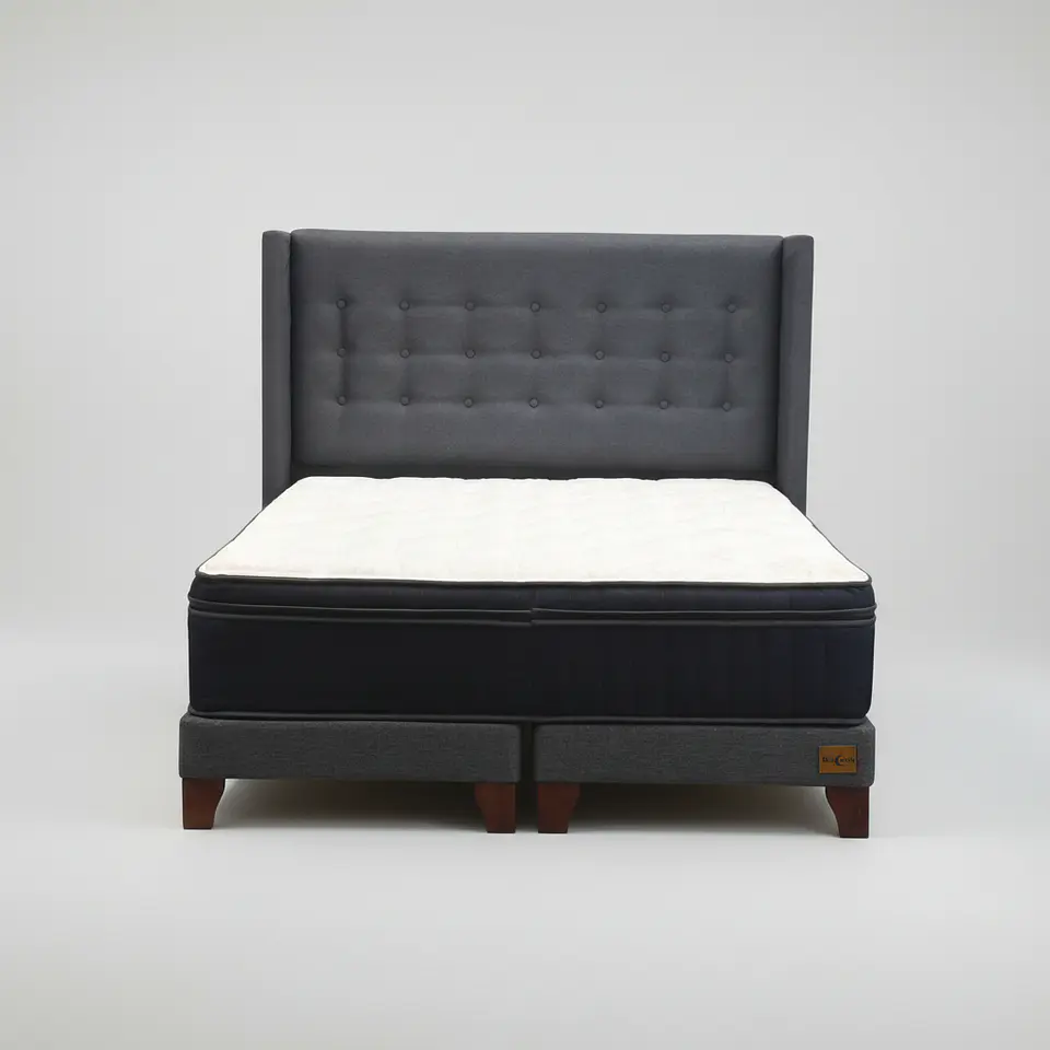 Cama King Box 13 cm Colchon CIC + Respaldo + Patas De Madera 5