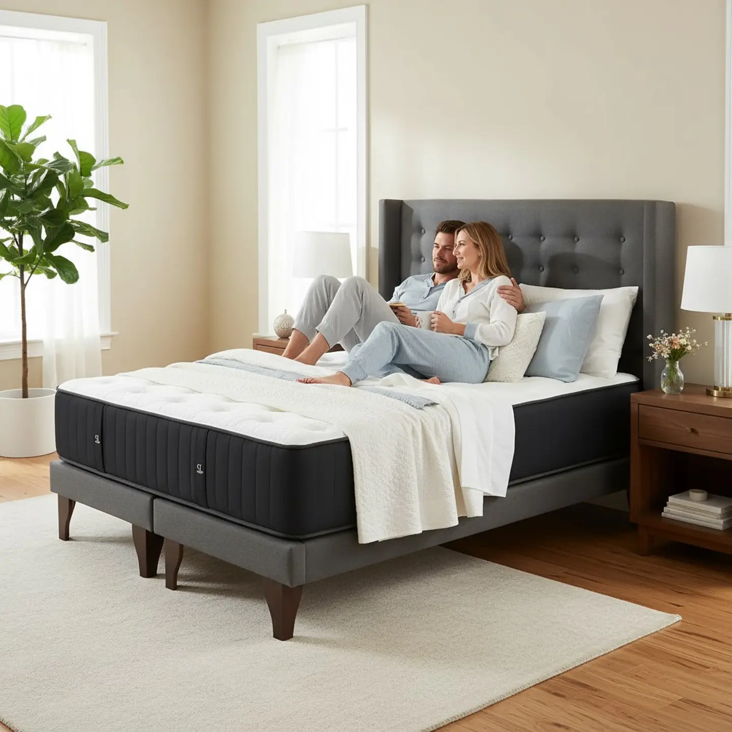 Cama King Box 13 cm Colchon CIC + Respaldo + Patas De Madera 7