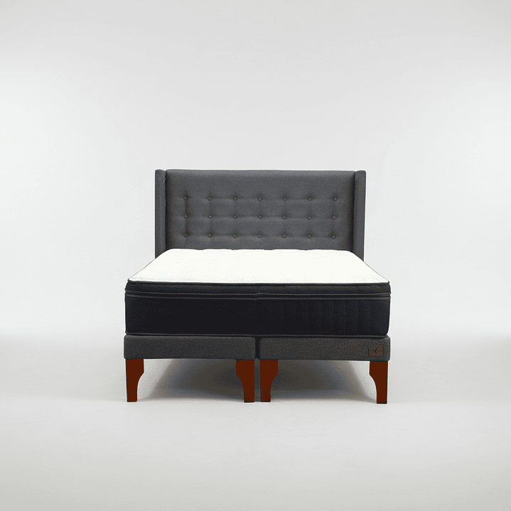 Cama King Box 13 cm Colchon CIC + Respaldo + Patas De Madera 11