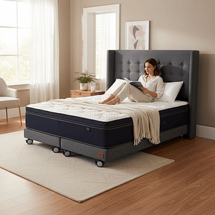 Cama Super King Box 13 cm + Colchon CIC Con Respaldo - Ruedas A Eleccion