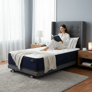 Cama 1 Plaza Box 8 cm + Colchon CIC Con Respaldo - Ruedas A Eleccion