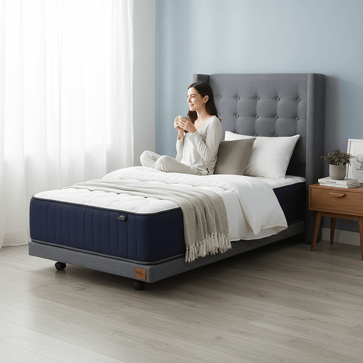 Cama 1 Plaza Box 8 cm + Colchon CIC Con Respaldo - Ruedas A Eleccion 10