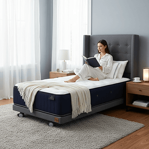 Cama 1.5 Plaza Box 8 cm + Colchon CIC Con Respaldo - Ruedas A Eleccion