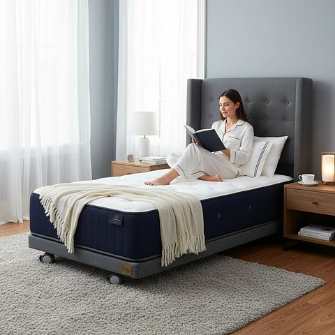 Cama 1.5 Plaza Box 8 cm + Colchon CIC Con Respaldo - Ruedas A Eleccion