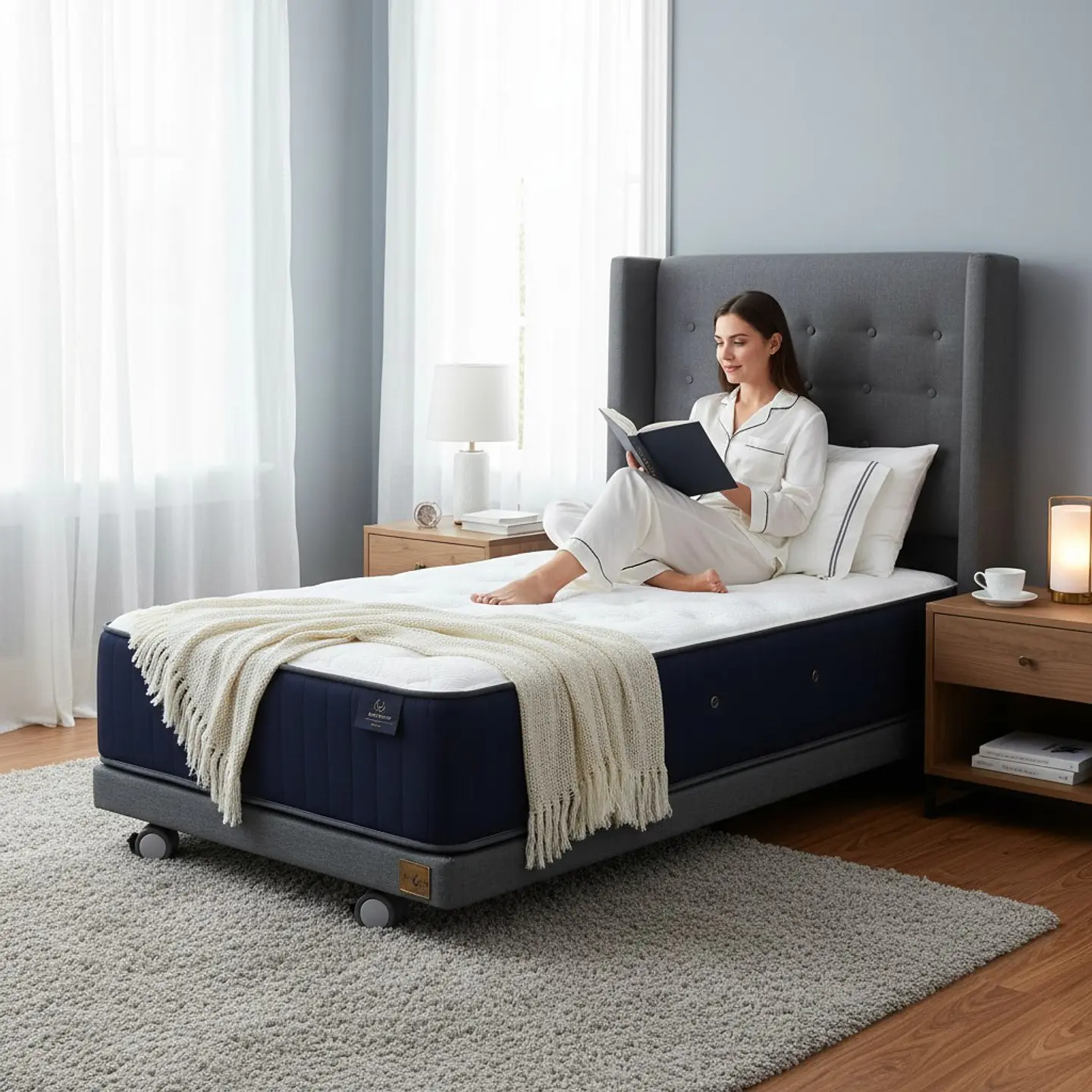 Cama 1.5 Plaza Box 8 cm + Colchon CIC Con Respaldo - Ruedas A Eleccion 1
