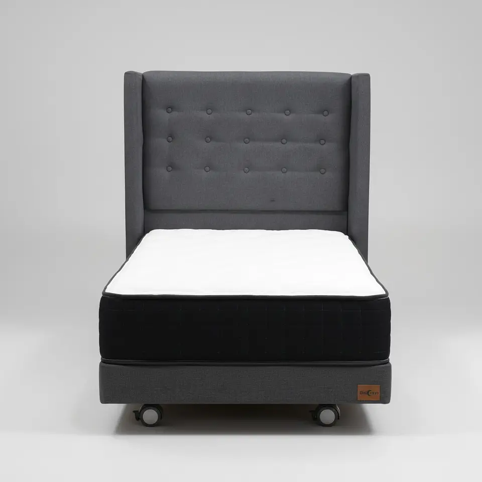 Cama 1.5 Plaza Box 8 cm + Colchon CIC Con Respaldo - Ruedas A Eleccion 2