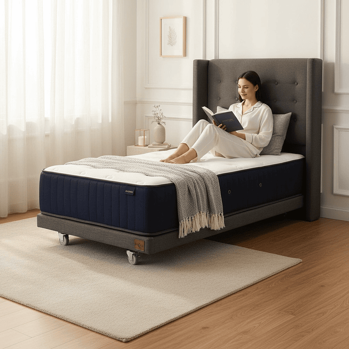 Cama 1.5 Plaza Box 8 cm + Colchon CIC Con Respaldo - Ruedas A Eleccion 4