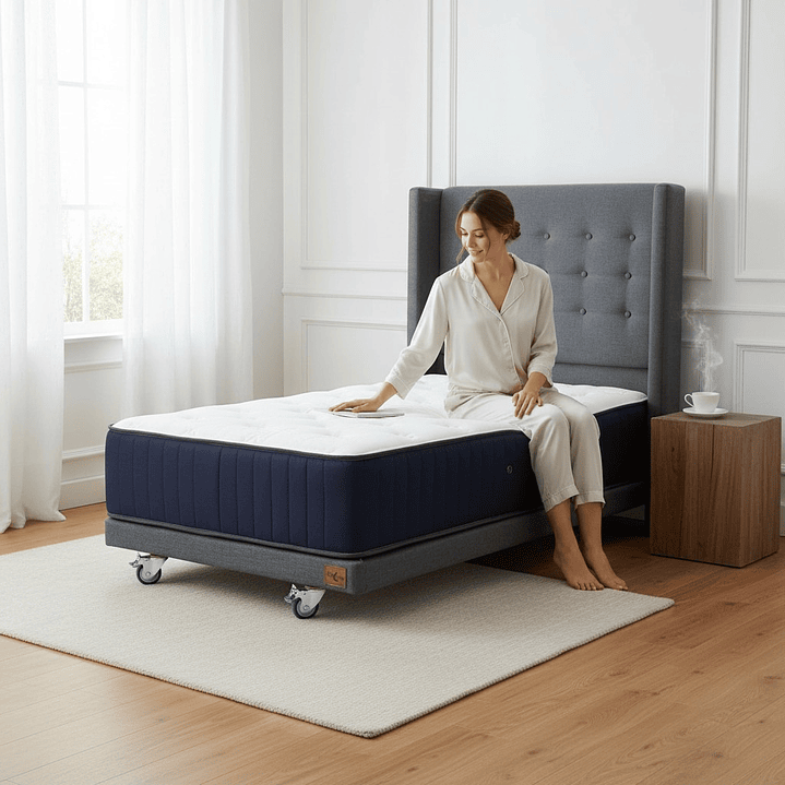 Cama 1.5 Plaza Box 8 cm + Colchon CIC Con Respaldo - Ruedas A Eleccion 7