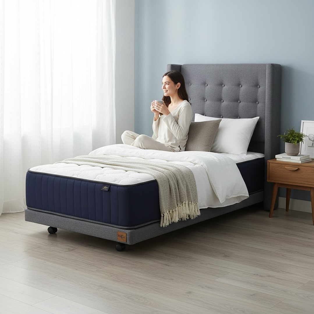 Cama 1.5 Plaza Box 8 cm + Colchon CIC Con Respaldo - Ruedas A Eleccion 10