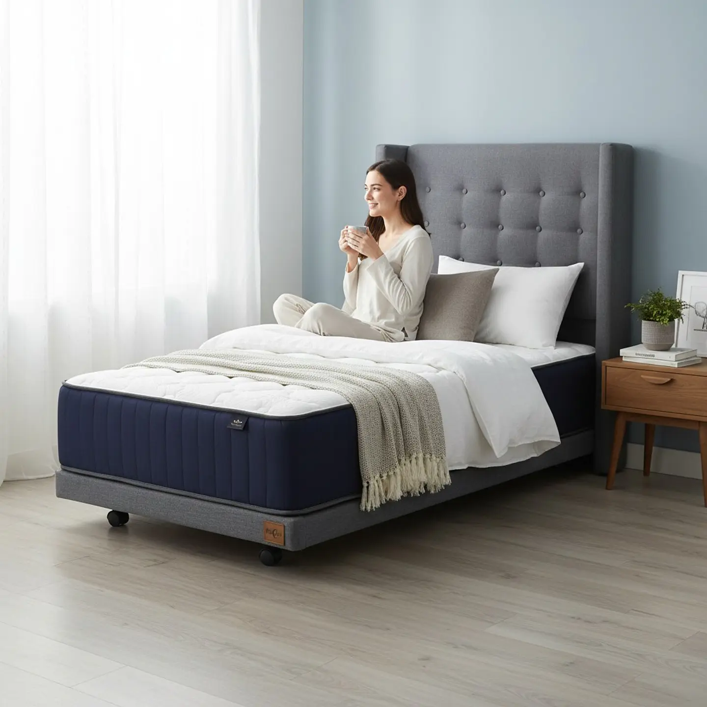 Cama 1.5 Plaza Box 8 cm + Colchon CIC Con Respaldo - Ruedas A Eleccion 10