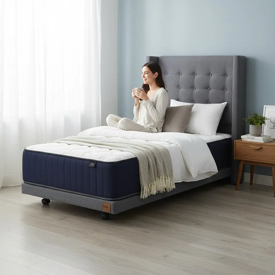 Cama 1.5 Plaza Box 8 cm + Colchon CIC Con Respaldo - Ruedas A Eleccion 10