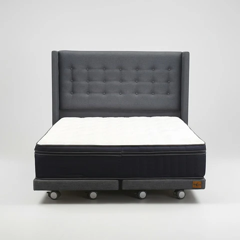 Cama Full dividida Box 8 cm + Colchon CIC Con Respaldo - Ruedas A Eleccion- 