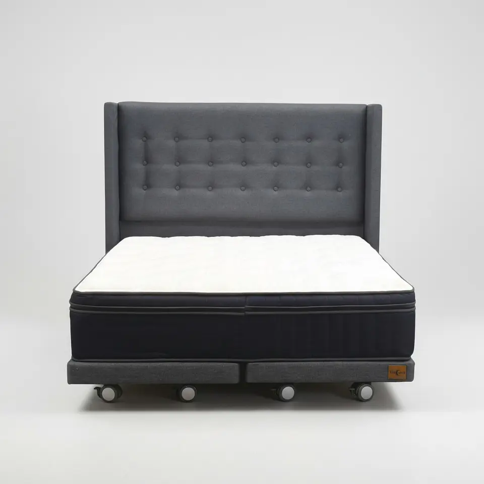 Cama Full dividida Box 8 cm + Colchon CIC Con Respaldo - Ruedas A Eleccion-  2