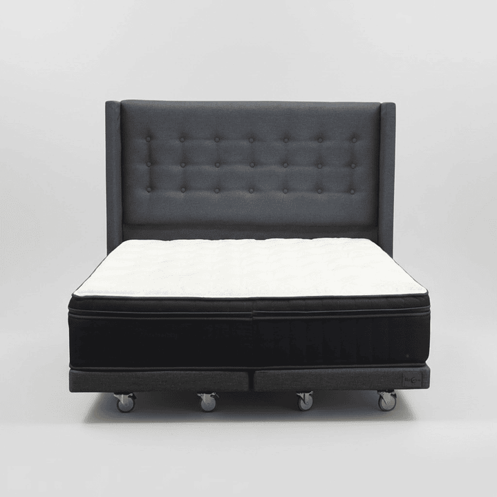 Cama Full dividida Box 8 cm + Colchon CIC Con Respaldo - Ruedas A Eleccion-  5