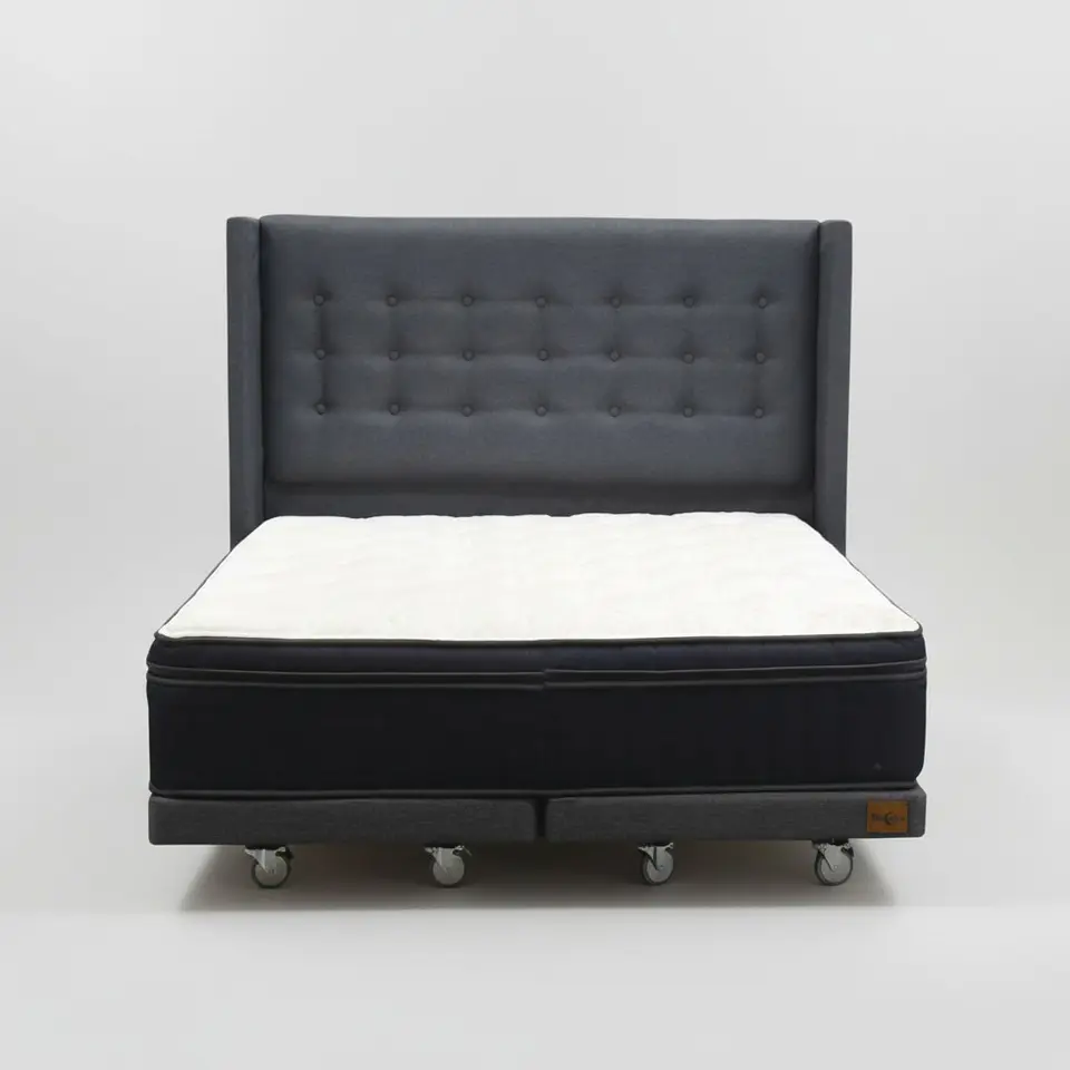 Cama Full dividida Box 8 cm + Colchon CIC Con Respaldo - Ruedas A Eleccion-  5