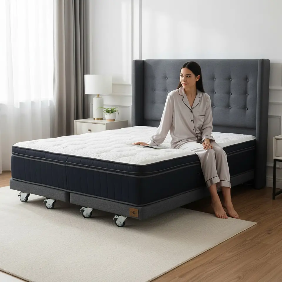 Cama Full dividida Box 8 cm + Colchon CIC Con Respaldo - Ruedas A Eleccion-  7