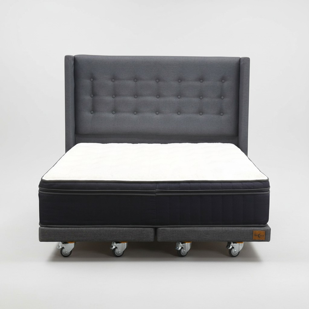 Cama Full dividida Box 8 cm + Colchon CIC Con Respaldo - Ruedas A Eleccion-  8