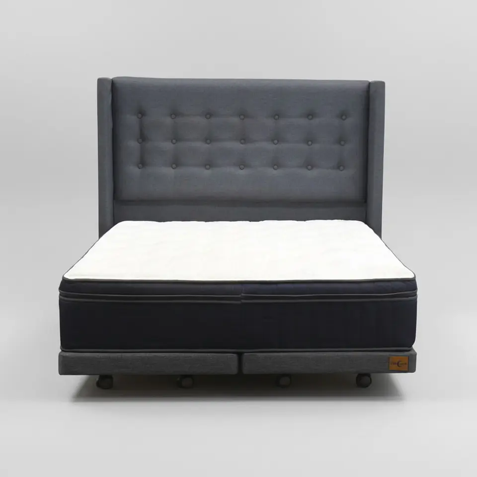 Cama Full dividida Box 8 cm + Colchon CIC Con Respaldo - Ruedas A Eleccion-  11
