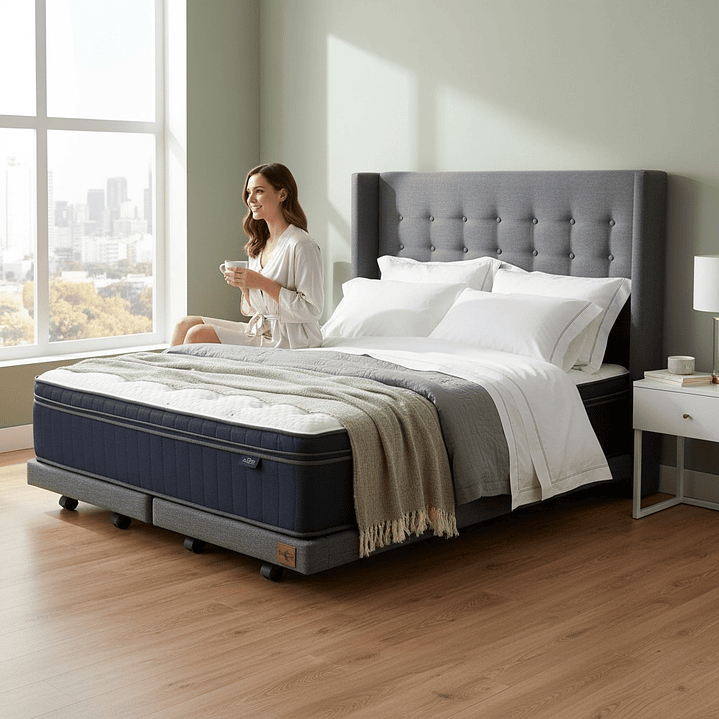 Cama Full dividida Box 8 cm + Colchon CIC Con Respaldo - Ruedas A Eleccion-  10