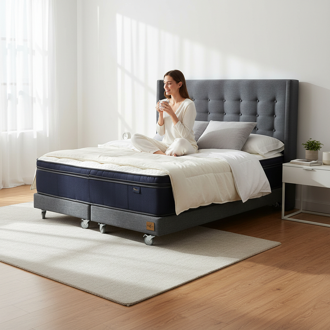 Cama King Box 8 cm + Colchon CIC Con Respaldo - Ruedas A Eleccion 4