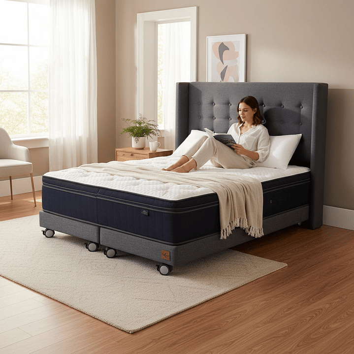 Cama Super King Box 8 cm + Colchon CIC Con Respaldo - Ruedas A Eleccion 1