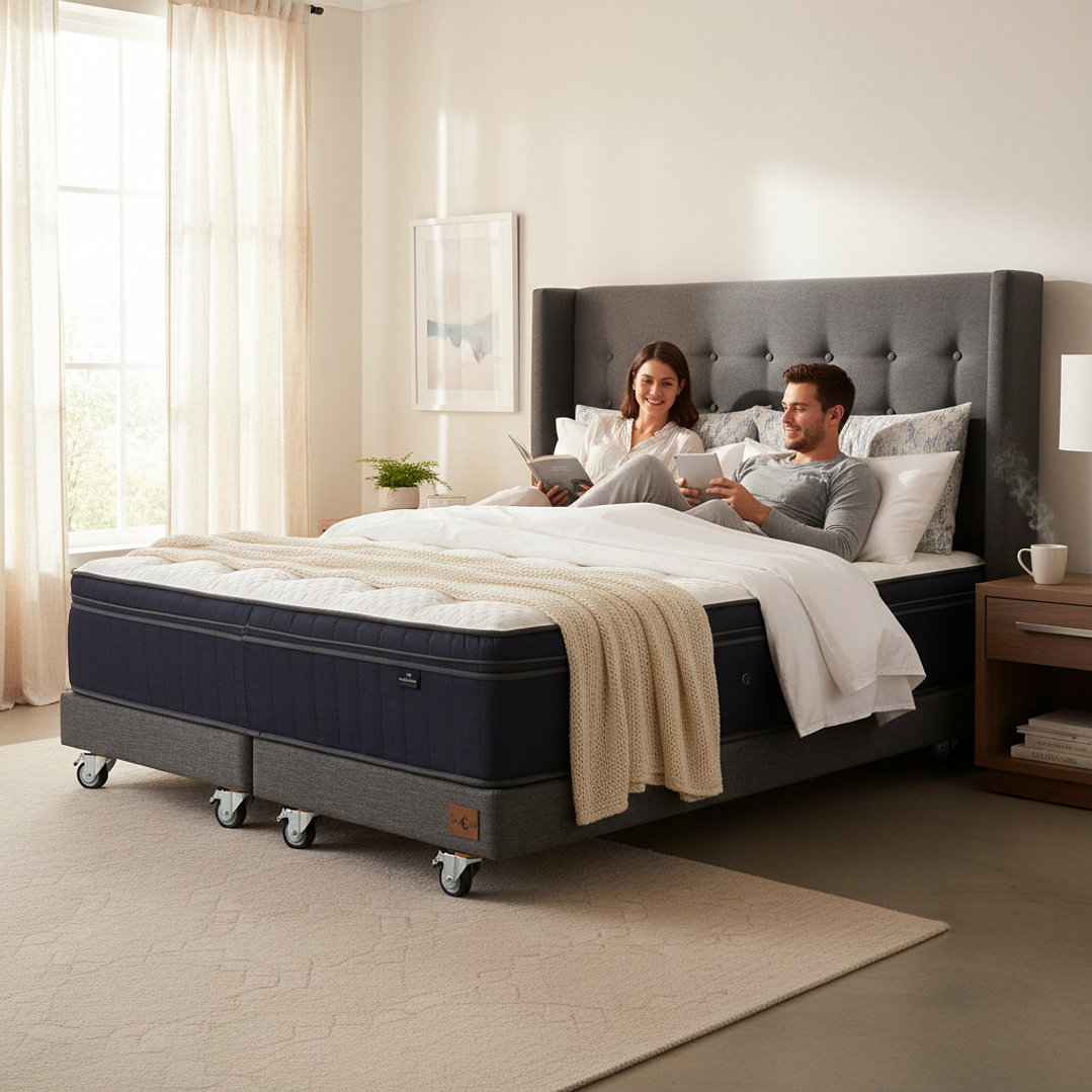 Cama Super King Box 8 cm + Colchon CIC Con Respaldo - Ruedas A Eleccion 7