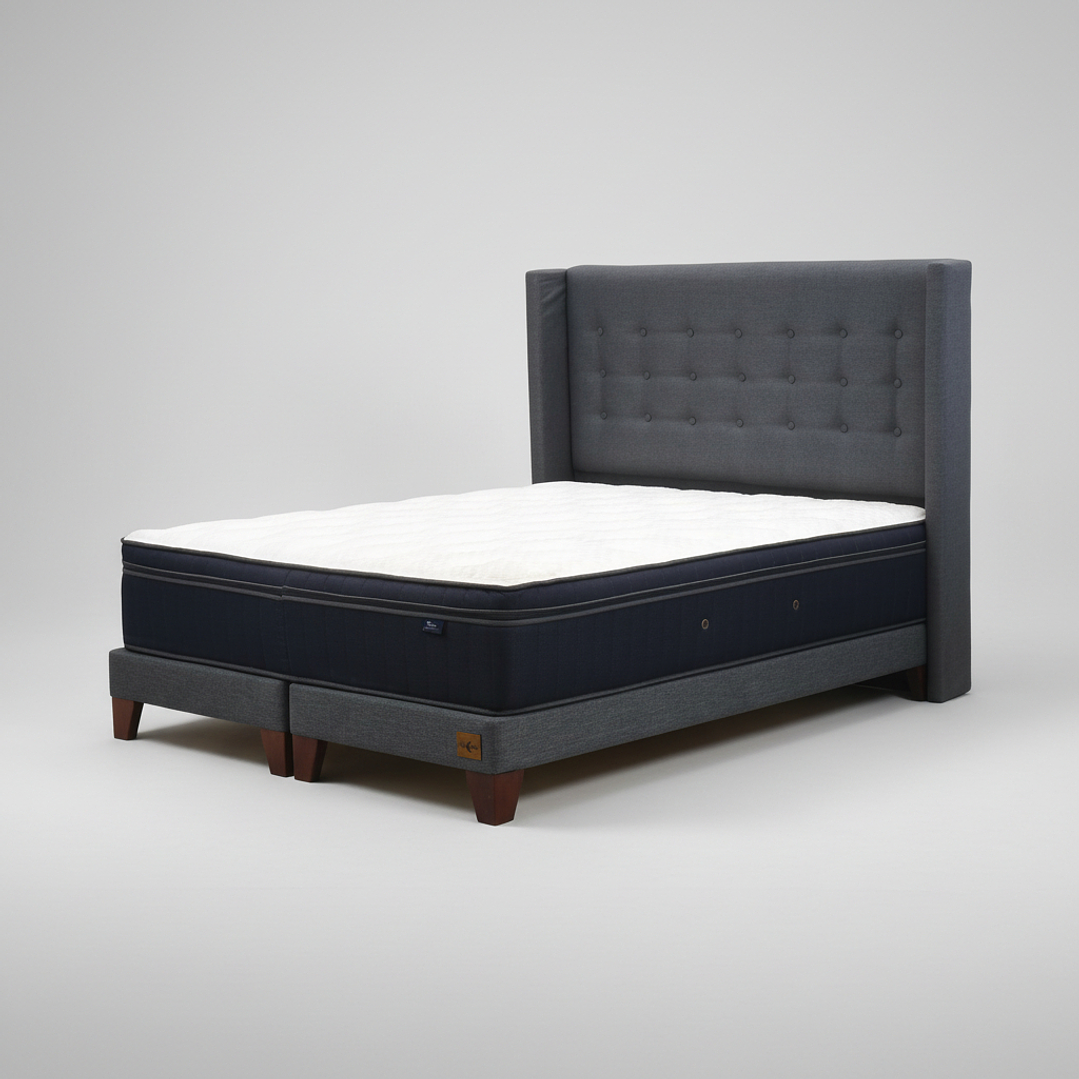Cama Full Dividida Box 13 cm Colchon CIC + Respaldo + Patas De Madera 5