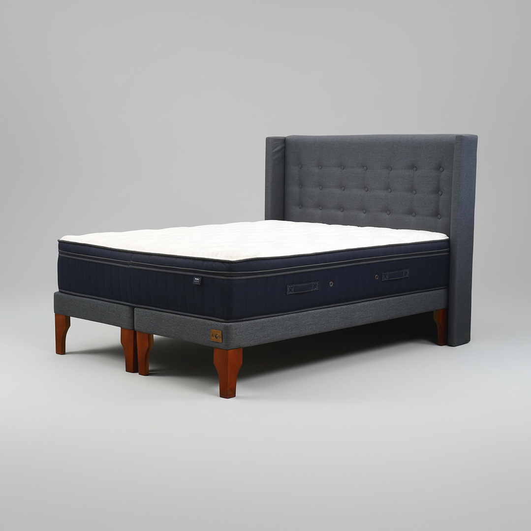 Cama Full Dividida Box 13 cm Colchon CIC + Respaldo + Patas De Madera 10