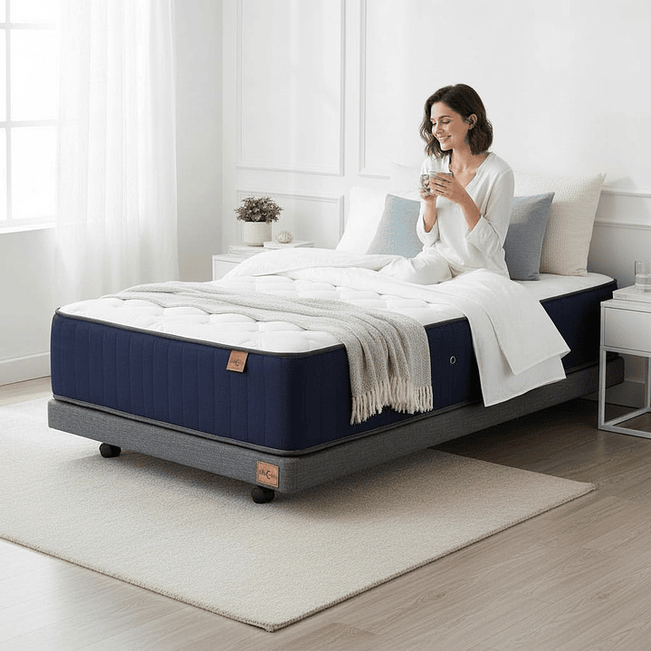 Cama 1 Plaza Box 8 cm + Colchon CIC - Ruedas A Eleccion 10